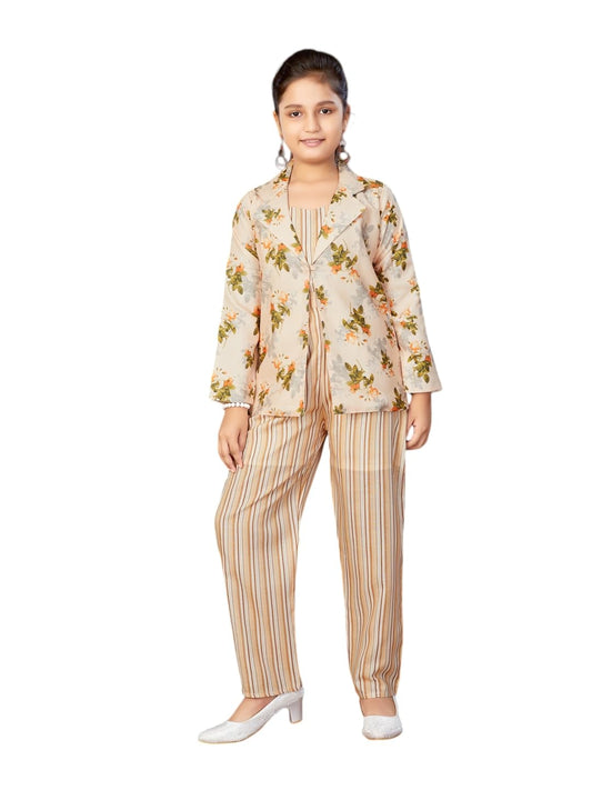Aarika Girls Peach Colour Floral Print Cotton Co-ord Set (5-15 Years)