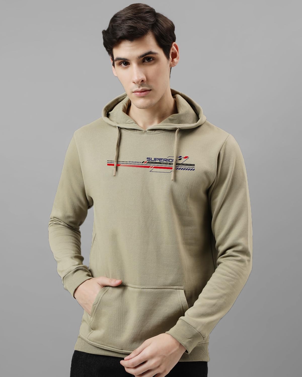 ADRO Men's Cotton Blend Neck Hooded Sweatshirt (H24-RAC-BE_Beige