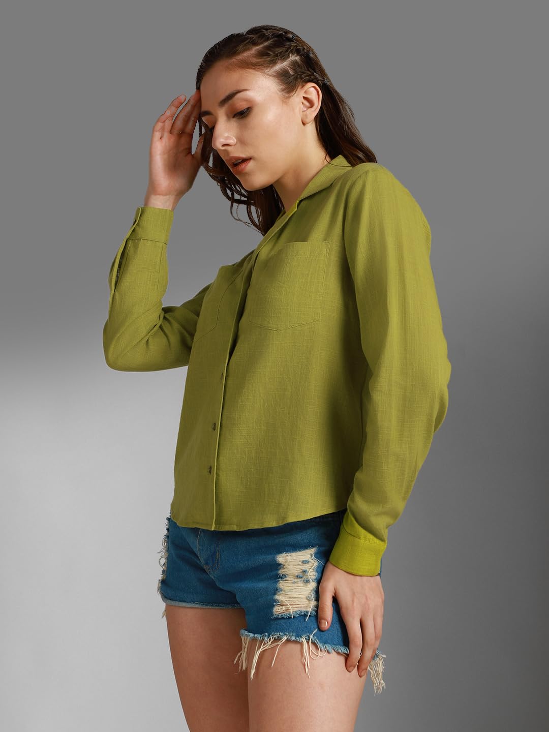High Star WomenS Regular Fit Shirt (Hswshw23001Fk_Gn_Green
