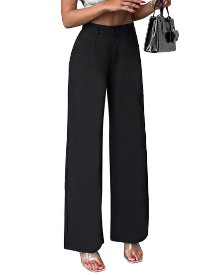 Toochki Womens Straight Fit Spandex Solid Black Trousers