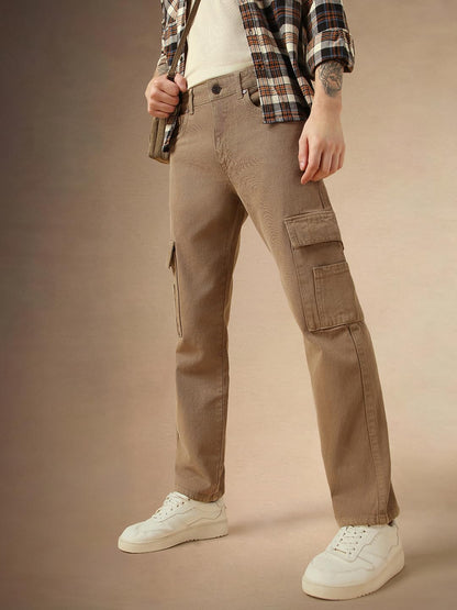 Dennis Lingo Mens Beige Cotton Relaxed Fit Mid-Rise Casual Jeans DLMJNMJJ24008_BE