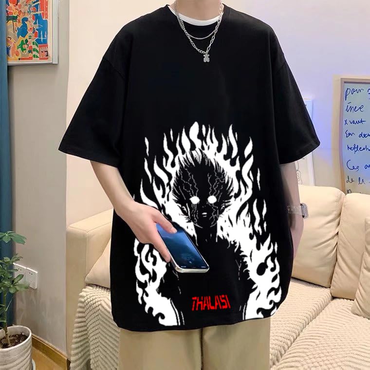 Thalasi Gen Z One Piece Oversized T-Shirts For Men: Black, Round Neck, Baggy Loose Fit & 100% Cotton - Latest Anime Tshirts For