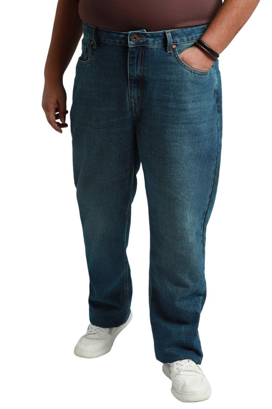 High Star Men Plus Size Straight Fit Light Fade Pure Cotton Jeans Indigo