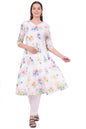 Aurelia Women's White Floral Printed A-line Kurta with Zari Embroidery
