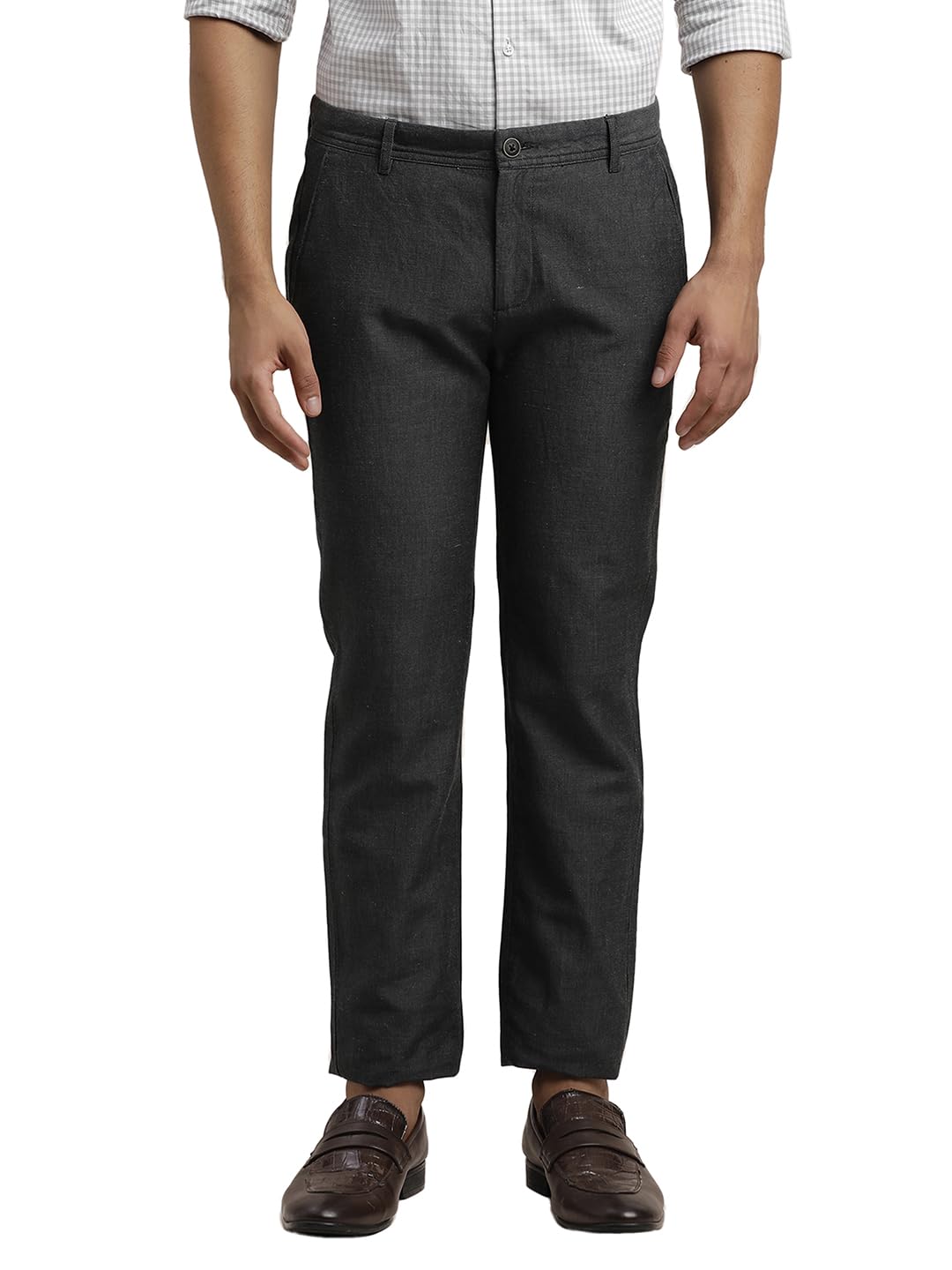Turtle Men Pure Linen Ultra Slim Fit Solid Grey Casual Trouser