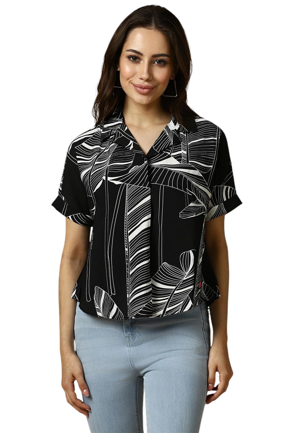 Allen Solly Women Regular Fit Printed Casual Half Sleeve Short Sleeve Button-Down Shirt