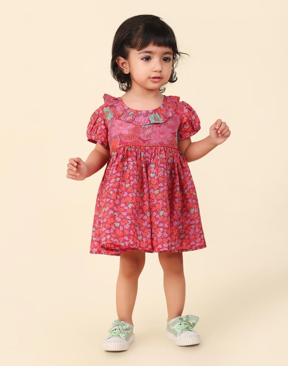 Fabindia Baby-Girl's Rayon Blend A-Line Thigh Length Dress (1034350PINK_Pink