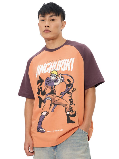The Souled Store Official Naruto Shippuden : Jinchuriki Oversized T-Shirt for Men Boys Cotton Casual Half Sleeves Baggy Loose Fi