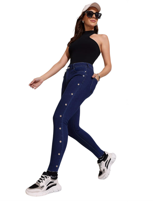 Dolce Crudo Womens Skinny Mid Rise Cropped Stretchable Jeans(DOAW18DEN08-03-71-30, Navy Blue, 30)