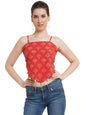 POPWINGS Casual Hankie Cotton Sustainable Bagru Print Crop Top for Women || Square Neck Crop Top for Women || Sleeveless Crop To