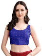 Pujia Mills Womens Square Neck Silk Sleeveless with Stone Work Readymade Blouse