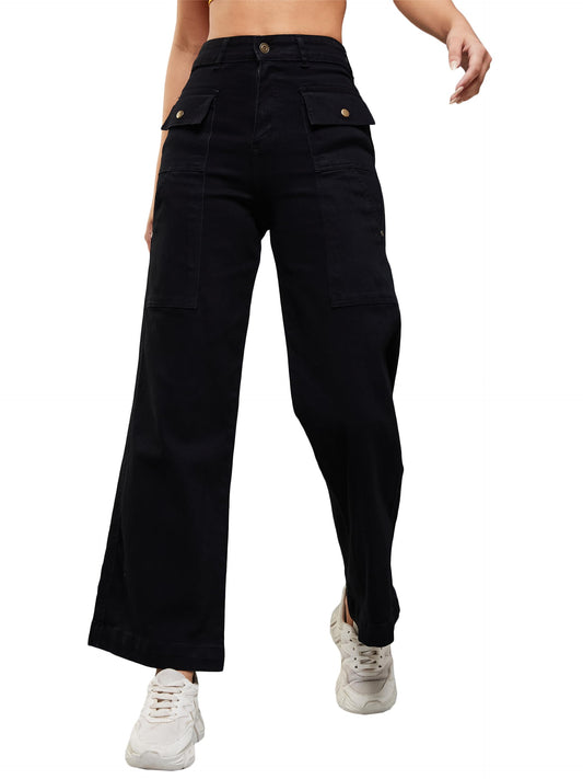 Dolce Crudo Womens Black Flared High Rise Clean Look Regular Stretchable Denim Jeans (DOSS22DEN12-35-62-32, Black, 32)