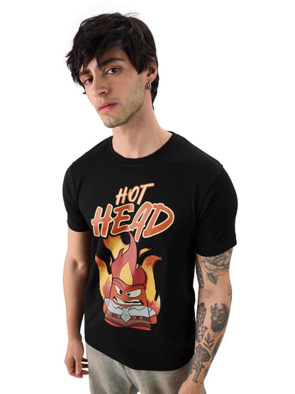 The Souled Official Store Inside Out: Hot Head Men and Boys Short Sleeves Round Neck Black Graphic Printed Regular Fit Cotton T-