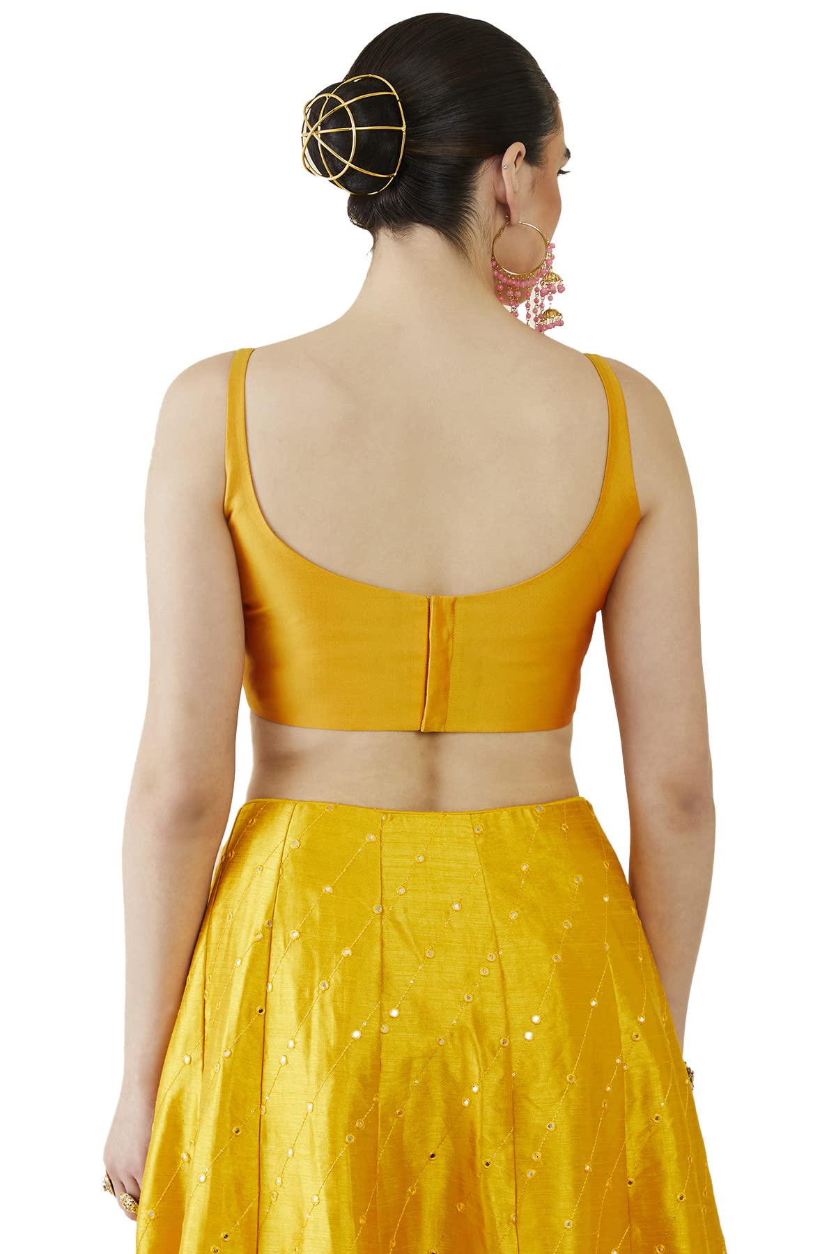 Soch Womens Mustard Taffeta Solid Sleeveless Padded Blouse