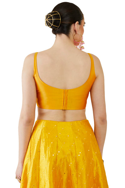 Soch Womens Mustard Taffeta Solid Sleeveless Padded Blouse