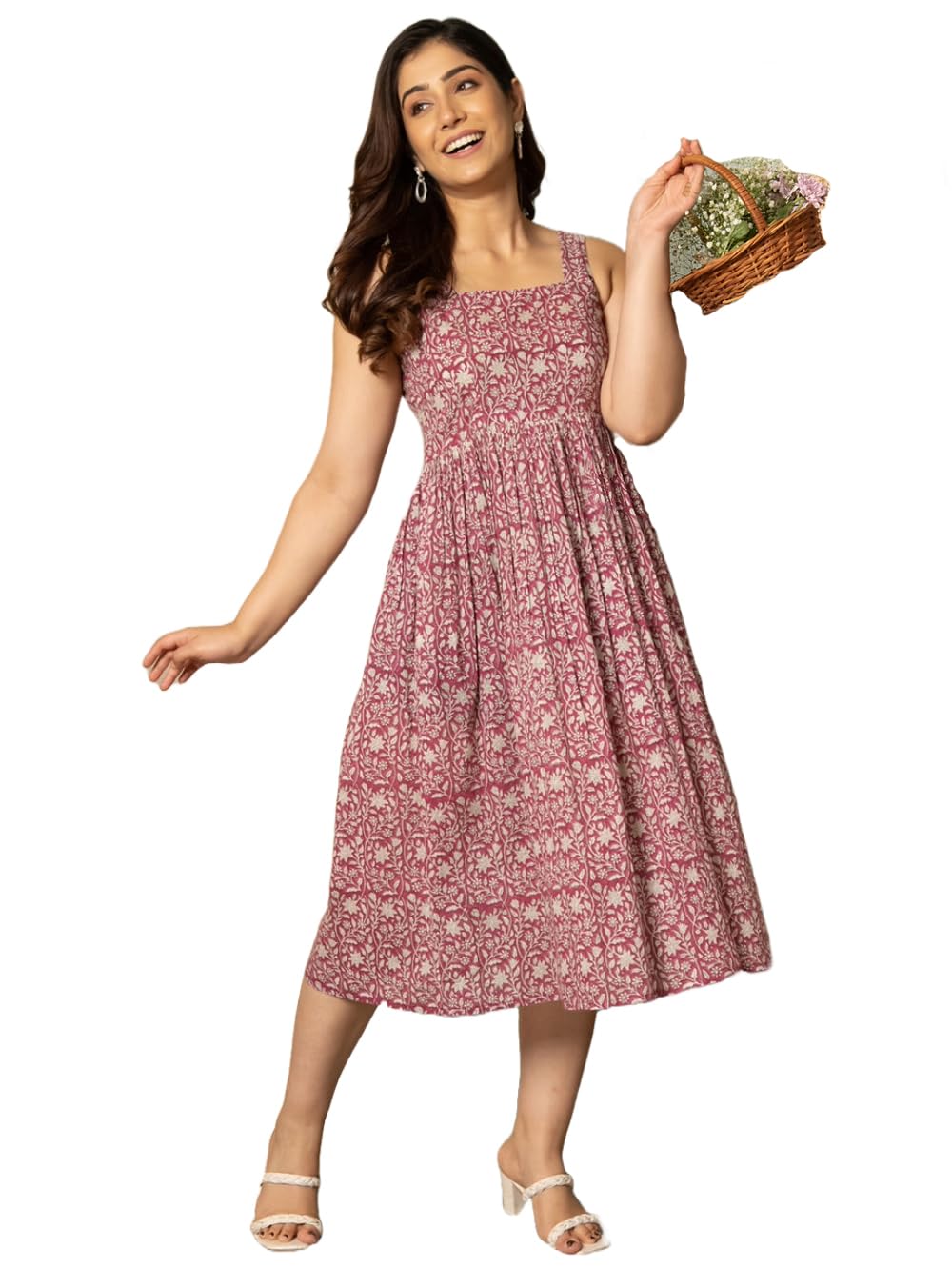 ANNI DESIGNER Womens Cotton Blend A-Line Printed Dress (VK11 Red-Nw_XXL_Red_XX-Large)