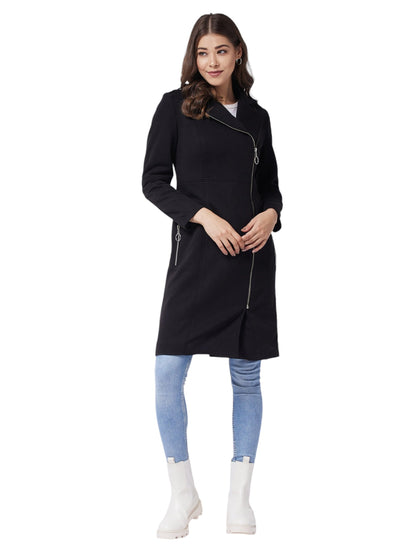 Miss Chase Womens Full Sleeve Solid Knee Length Jacket (MCAW24JKT99-42-62-06, Black, XL)