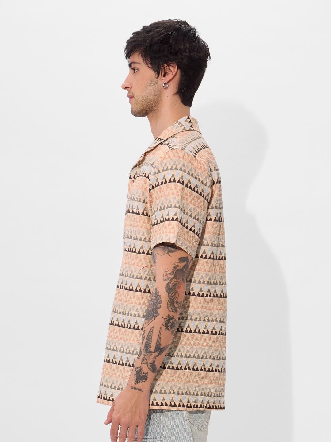 The Souled Store Aztec Men and Boys Short Sleeves Collared Neck Button Front All Over Printed Regular Fit Cotton Textured Shirts