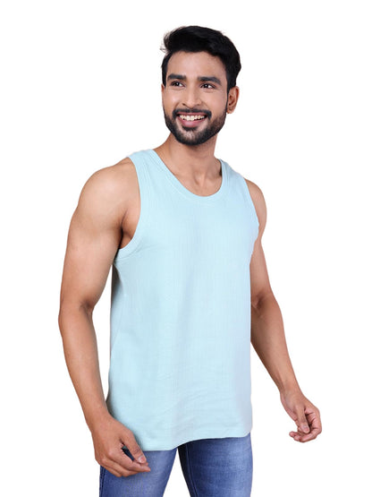 Colors Men Jacquard Sleeveless T-Shirt - 100% Cotton, Breathable, Super Stretch, Anti-Fungal Dye Vest. Pack of 1