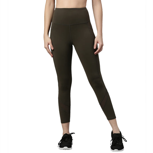 Enamor Athleisure Leggings for women with Pockets with Adjustable High waist used as track pants yoga pants tights (A601_Olive N