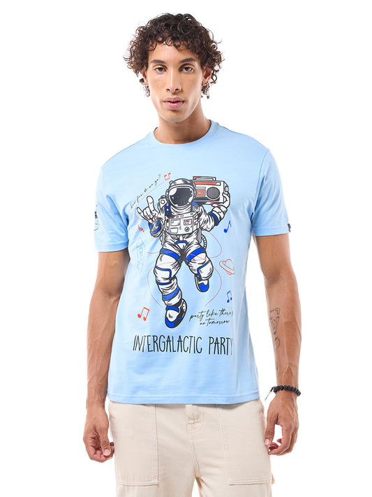 Bewakoof Official Nasa Merchandise MenS Graphic Print Regular Fit Half Sleeve Round Neck Cotton Jersey T-Shirt_637158_Blue_2Xl
