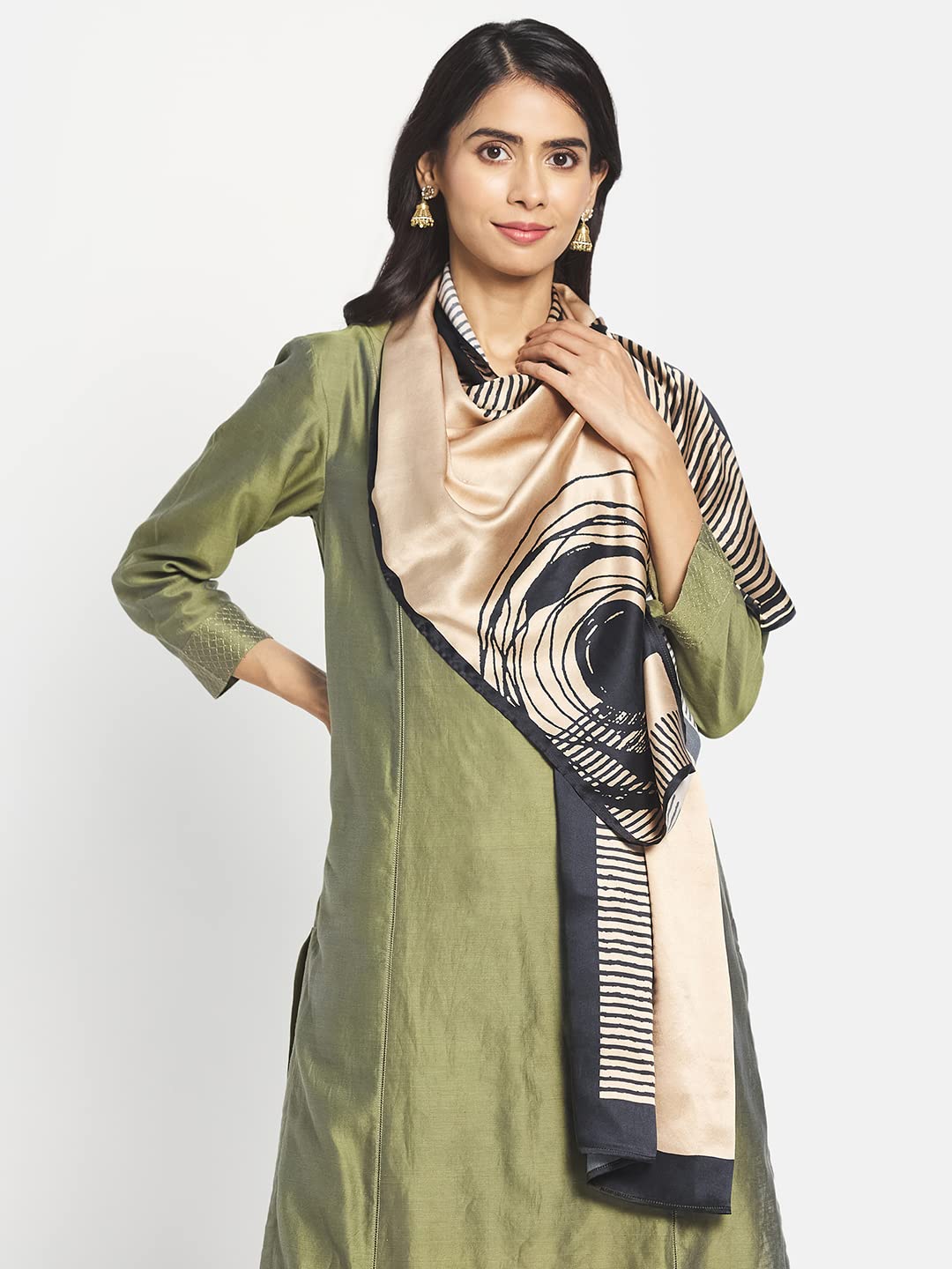 Fabindia Women Silk Abstract Stole Beige_FREESIZE