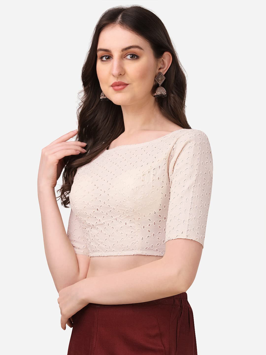 Oomph! Traditional Cotton Fabric Blouse For Women | Round Neck., Elbow Length Sleeves | Wedding & Festival Wear | Comfortable &