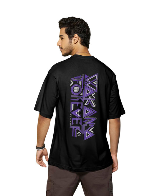Bewakoof X Official Marvel Merchandise Mens Wakanda Forever Graphic Print Cotton T-Shirt - Oversized Fit, Round Neck, Half Slee