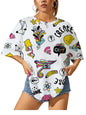 Noble Monk Women Casual Printed Round Neck Top | Colorful Print | Drop Shoulder | Half Sleeve | Regular Fit T-Shirt For Women