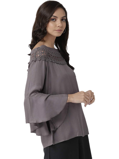 Style Quotient Women Solid Grey Viscose Rayon Smart Casual top