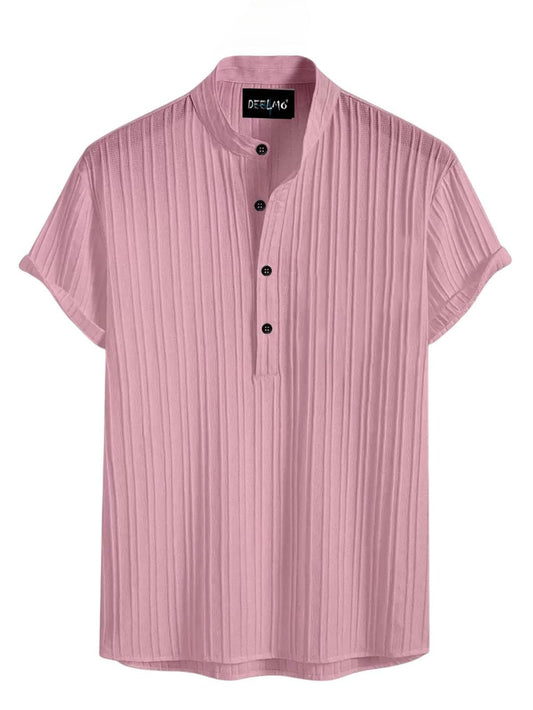 Deelmo MenS Polyster Kurta With Mandarin Collar, Half Placket Buttons, Front Pocket | Half Sleeves | Soft & Breathable Fabric