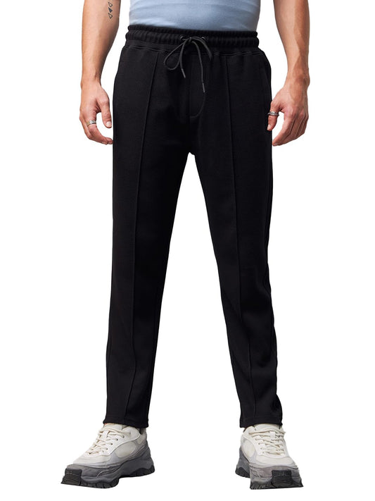 Bewakoof Mens Solid Regular Fit Cotton Blend Casual Pants_617479_Black_XL