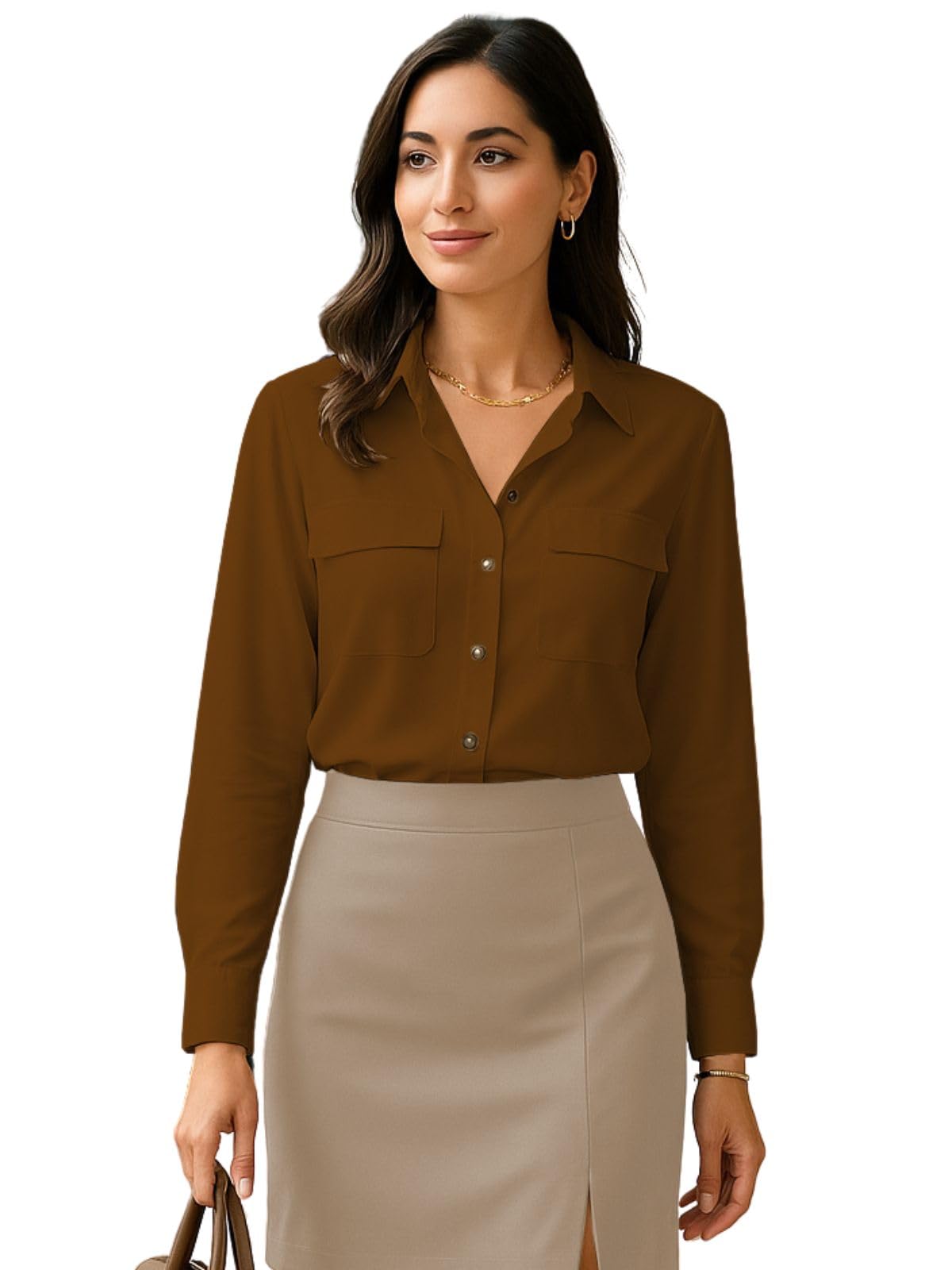 Greciilooks WomenS Regular Fit Western Shirt (Gl-W2215_Brown