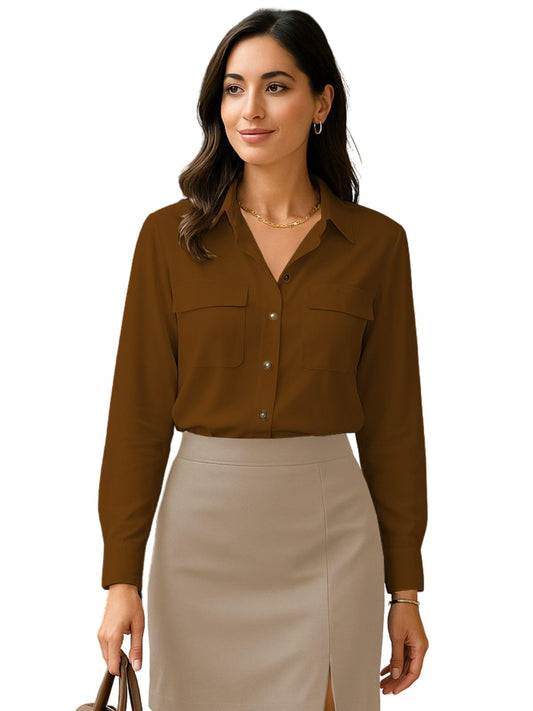 Greciilooks WomenS Regular Fit Western Shirt (Gl-W2215_Brown