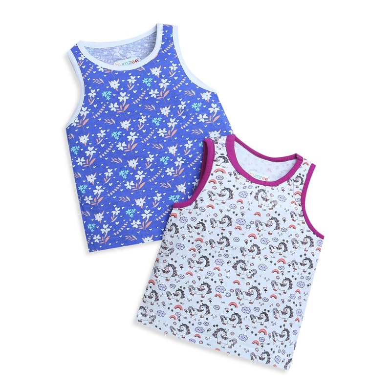 Bumzee Blue & White Girls Sleeveless Top/T-Shirt Pack Of 2 Age - 3-4 Years (Peb8877G-Blu.Wht)