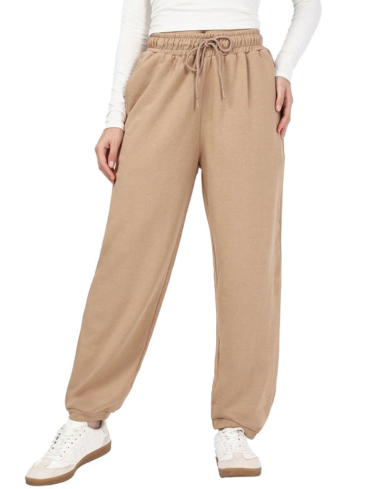 Bewakoof WomenS Solid Oversized Fit Terry Joggers_646687_Brown_L