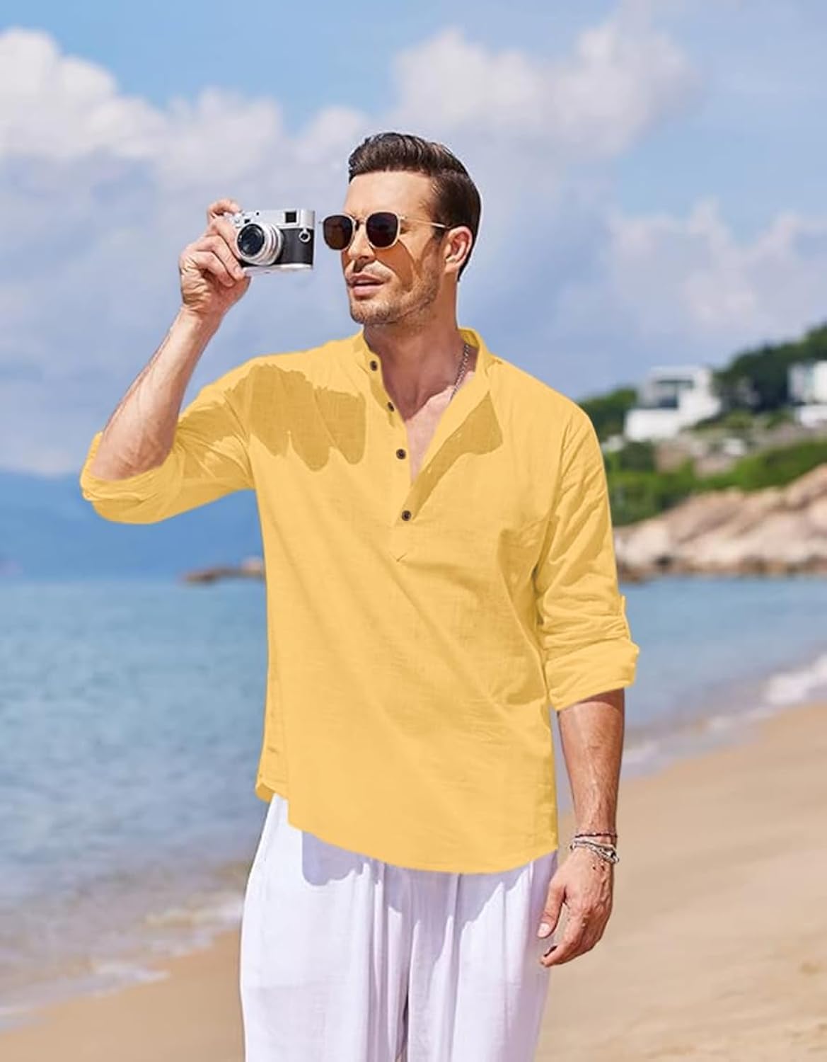 Bellstone MenS Solid Regular Fit Shirt (Kurta800_P_Yellow
