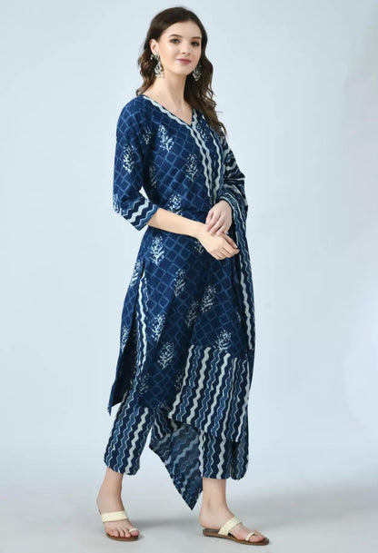 KLOSIA Women Indigo Printed Kurta and Pant Set With Dupatta