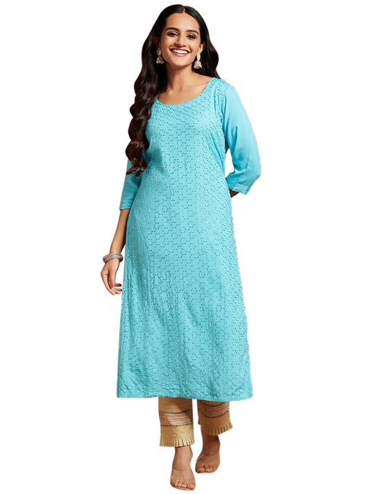 Libas Women's Embellished Rayon Straight Kurti