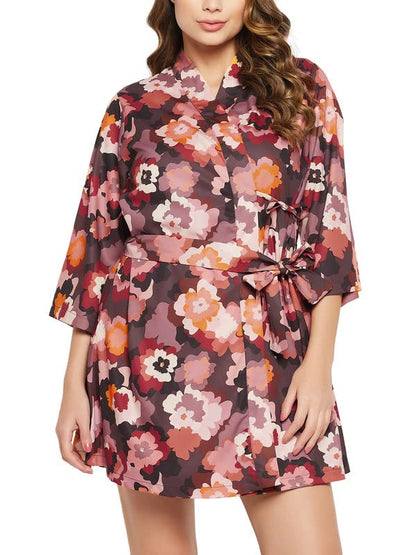 Clovia Womens Crepe Floral Print Robe in Multicolor (NS1329E19_Multi_XL)