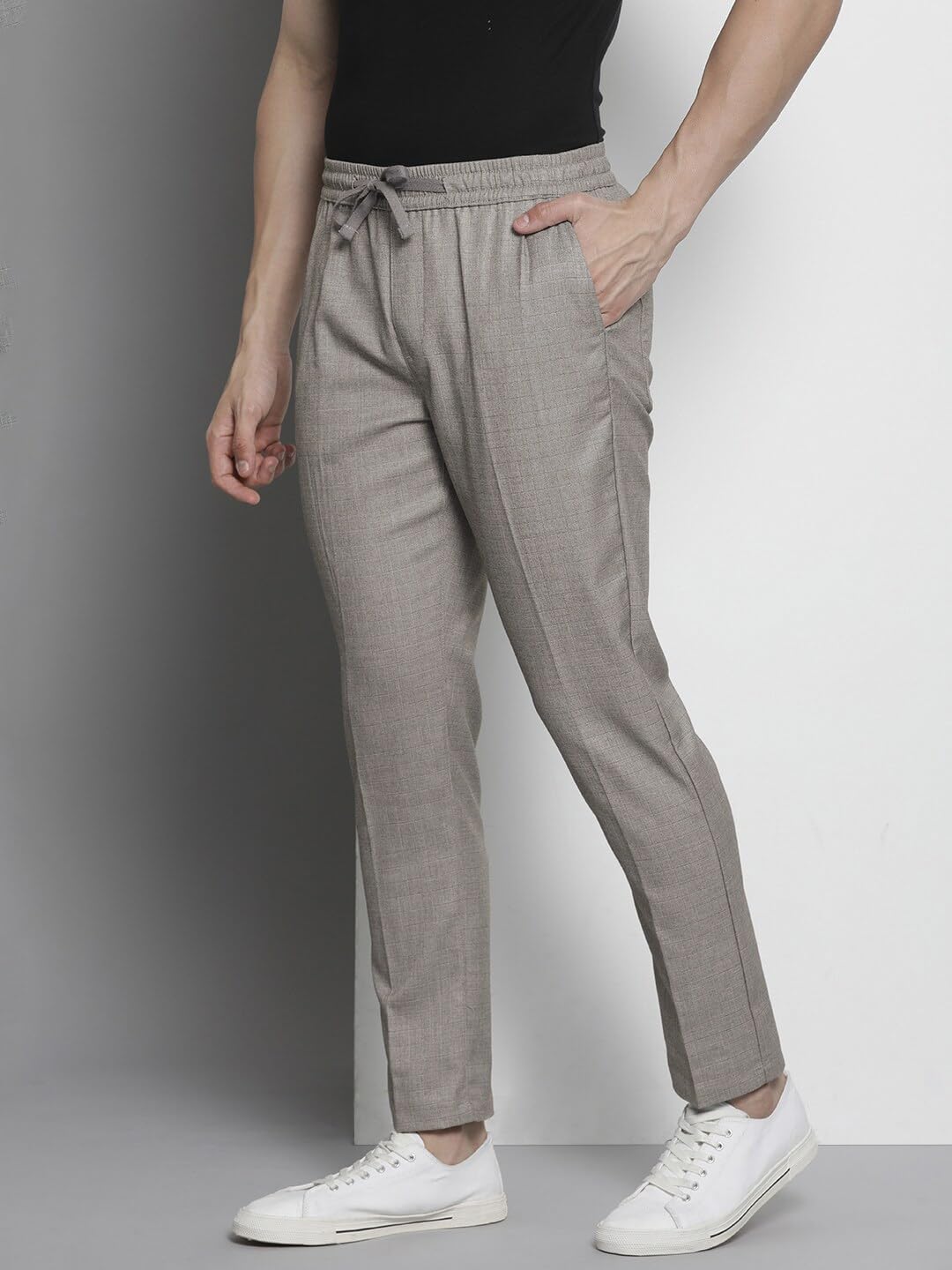 The Indian Garage Co Men Regular Fit Self Design Mid-Rise Stretchable Jogger Trousers Light Grey