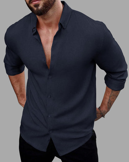Noble Monk MenS Solid Regular Fit Shirt (Sh231_Model_Navy Blue