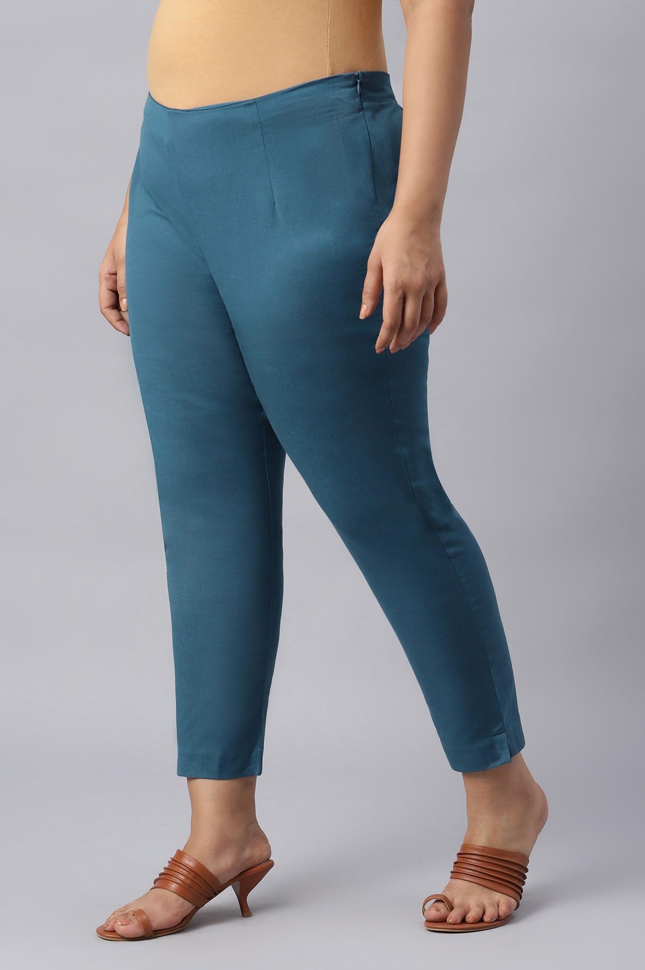W for Woman W Cotton Blend Strechable Slim Pants for Women | Cotton Blend Slim Pants for Women | Trousers for Women Blue