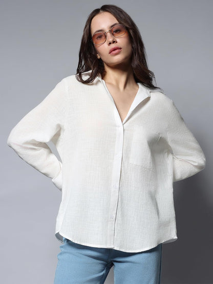 HIGH STAR Womens Oversized Fit Shirt (HSWSHW23509_WH_White
