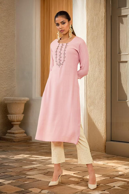 Soch Womens Pink Viscose Kurta With Beads And Stones