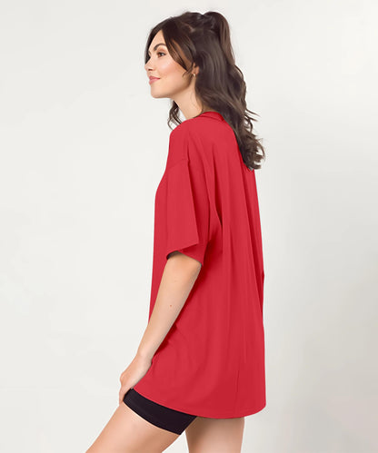 SHODOX Womens Cotton Blend Oversized Drop Shoulder Solid T-Shirt(Pack of 1)