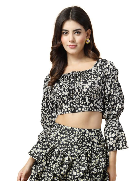 OOMPH! Full Sleeve Crop Top, Black, mt863