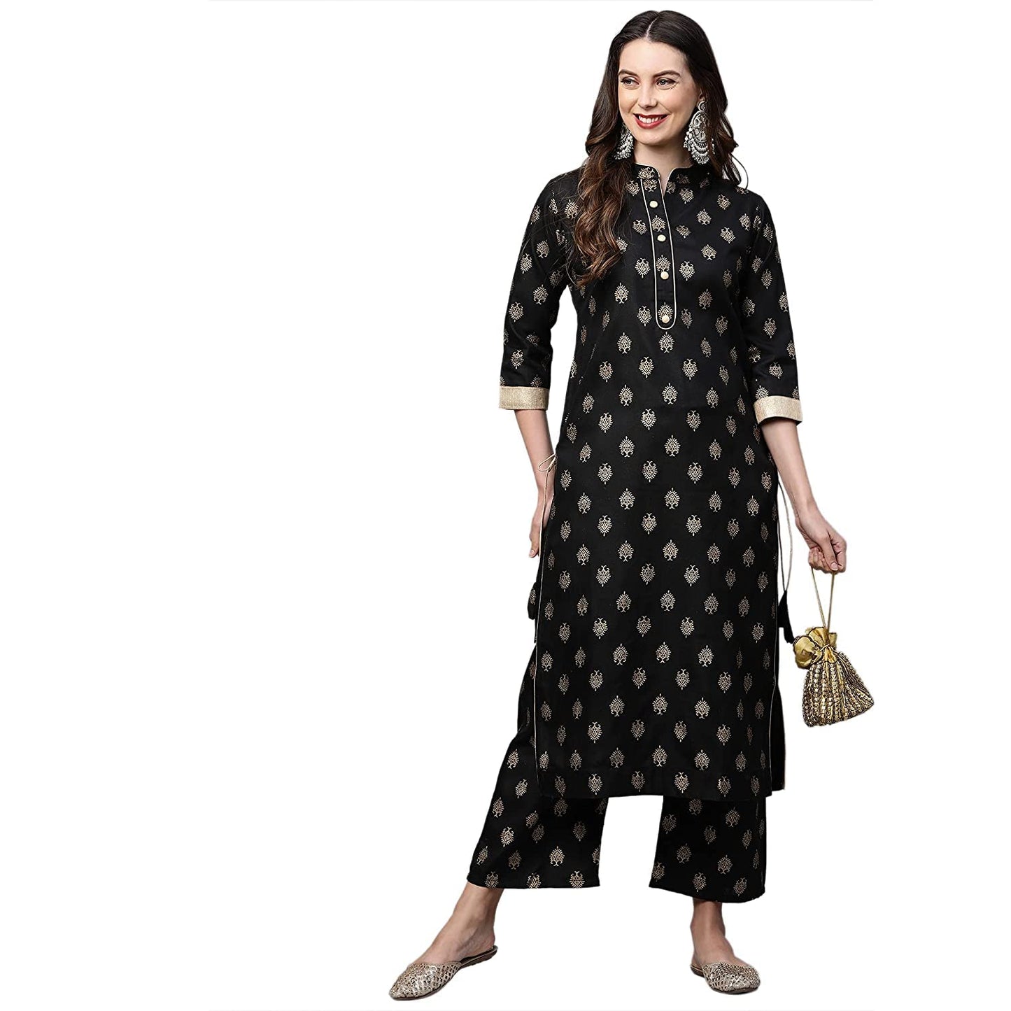 GoSriKi Women's Cotton Blend Straight Solid Kurta with Pant (Parbeen Nw