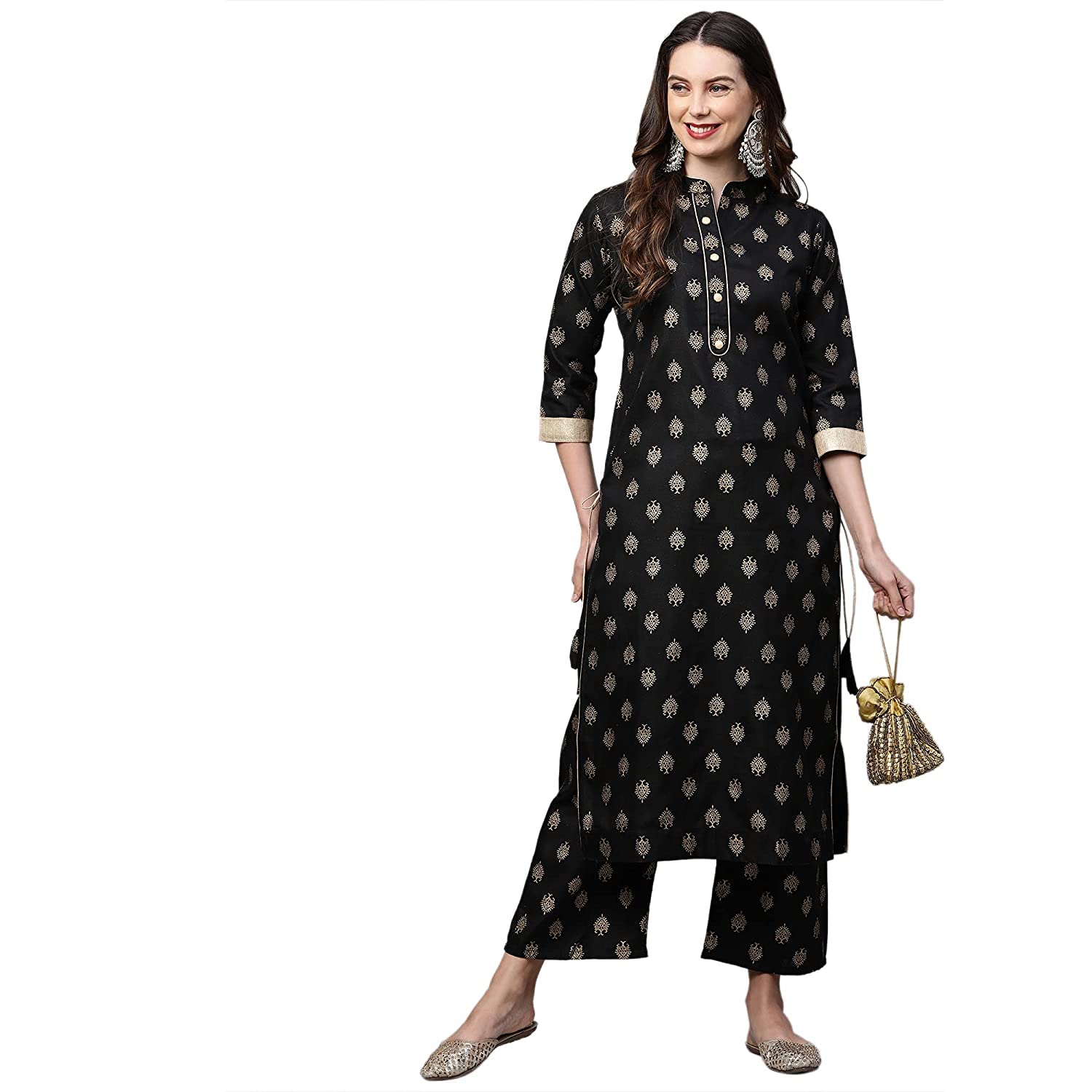 GoSriKi Women's Cotton Blend Straight Solid Kurta with Pant (Parbeen Nw
