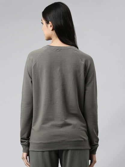 Enamor E079 Crew Neck Stretch Cotton Basic Sweatshirt for Women with Long Sleeves